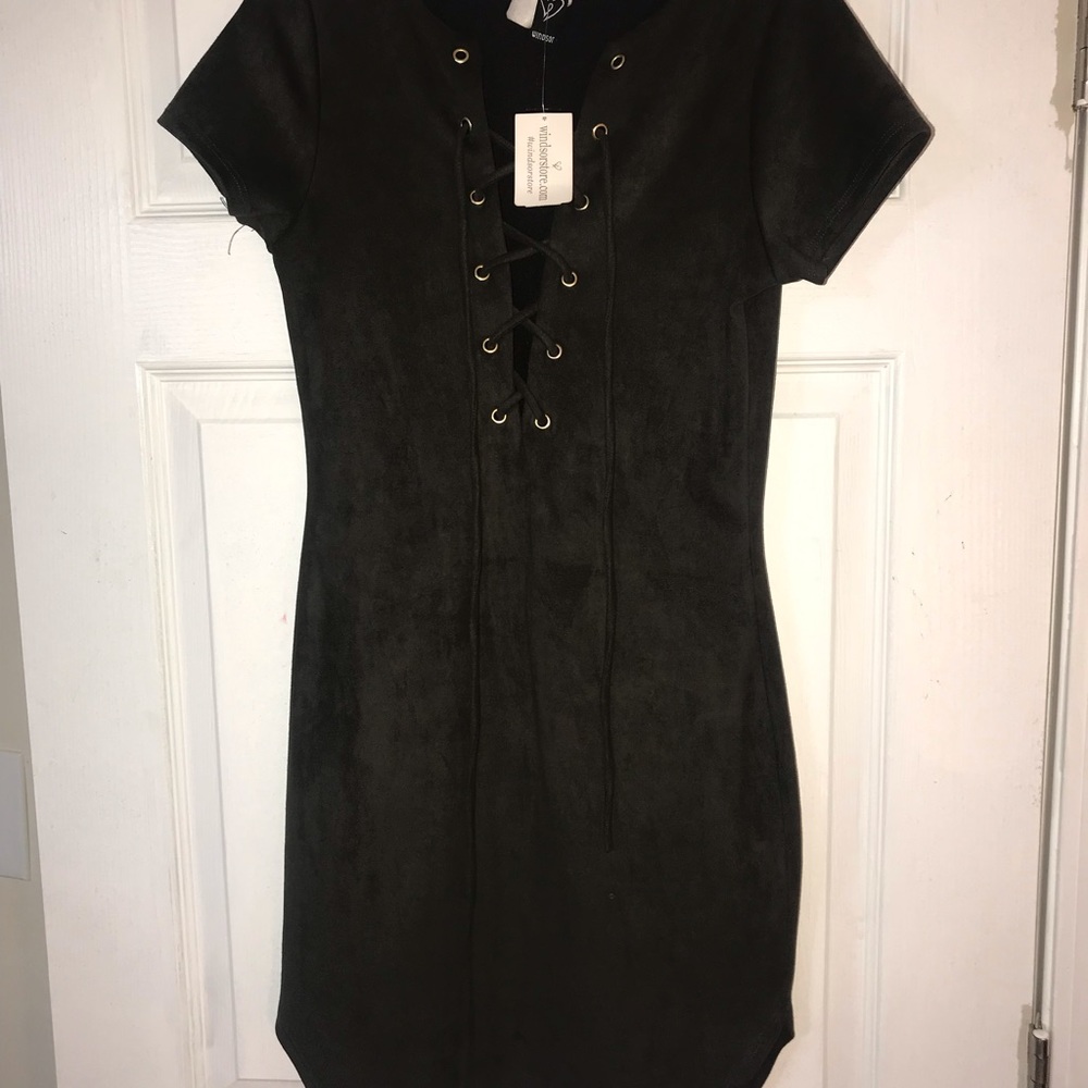 Olive velvet dress